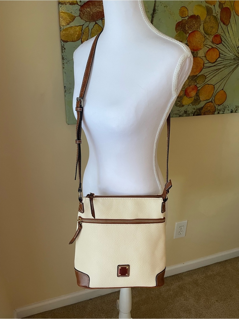 Cream Crossbody with Brown Leather Trim